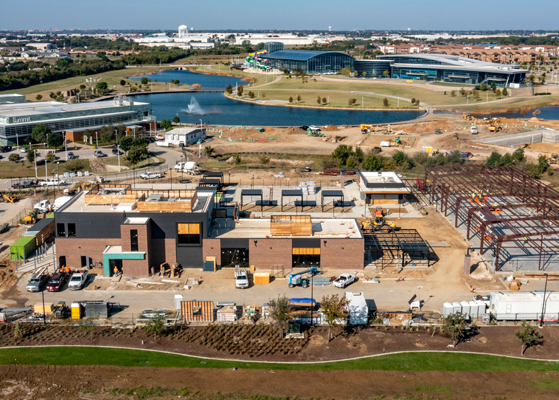 Aerial view of the new Chicken N Pickle location in Grand Prairie Texas