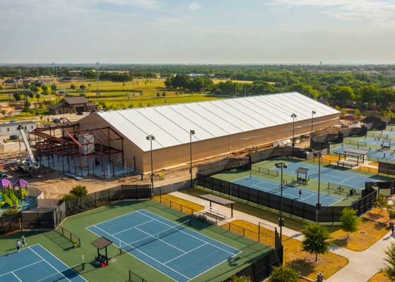 Aerial view of the Gabe Nesbitt Indoor Tennis Facility